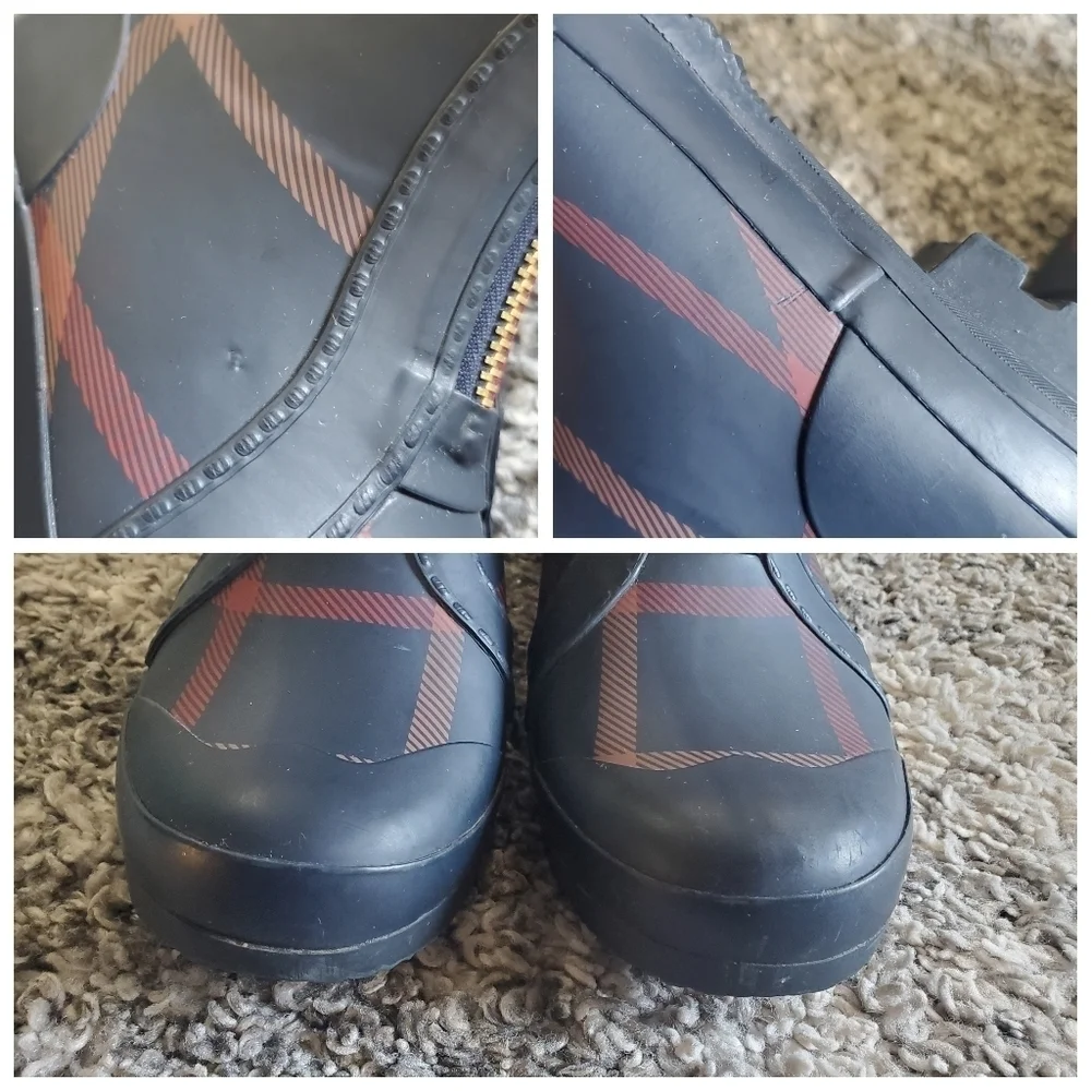 Tommy Hilfiger TWRYANN2 Rain Boots Green Blue Plaid Front Zip‎ Womens Size 9